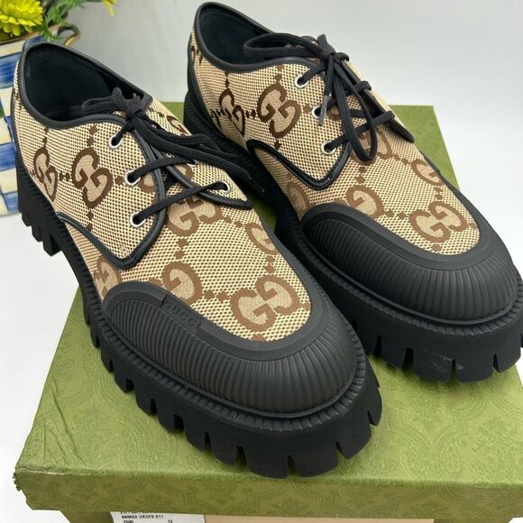 Men’s Gucci, maxi GG Supreme canvas loafers size 12 made in Italy - Picture 2 of 11